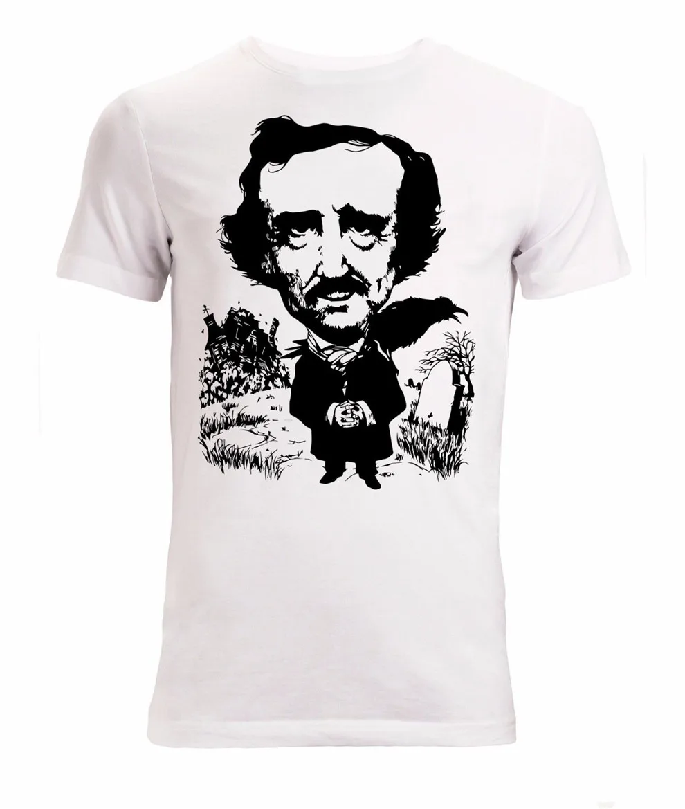 Edgar Allan Poe известный писатель черный художественный Рисунок Мужская футболка