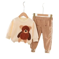 autumn baby girls clothing set toddler cartoon big bear blouse corduroy pants 2 pcs home wear children birthday present