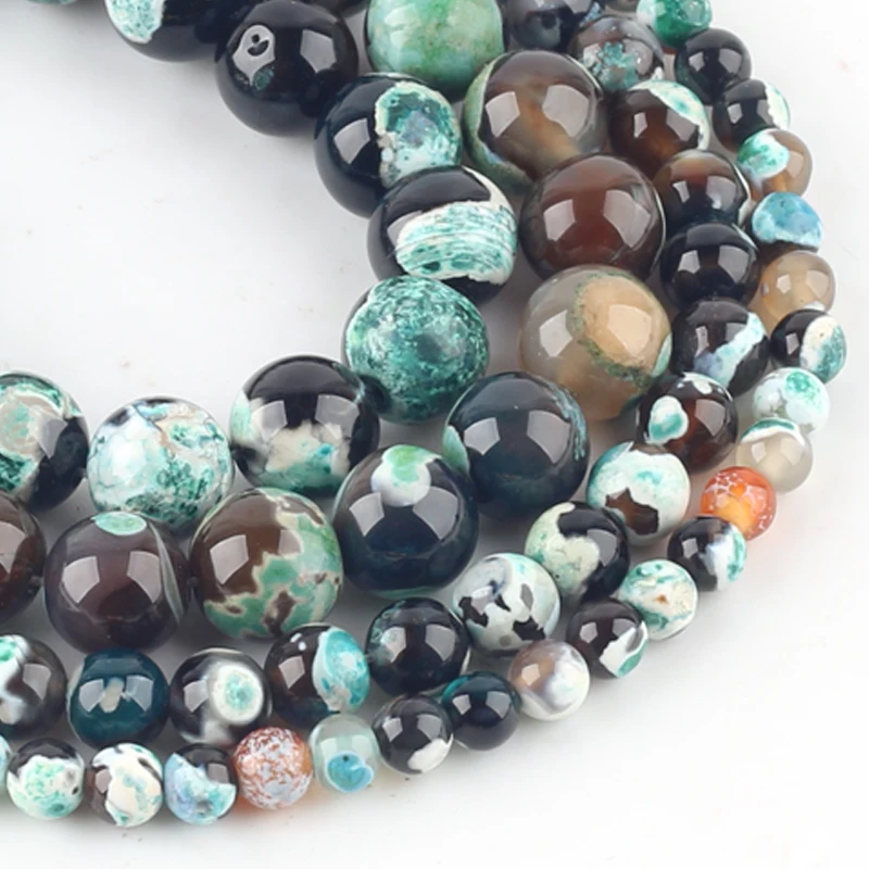 Бусины из натурального камня Зеленый огонь агат круглые бусины россыпью