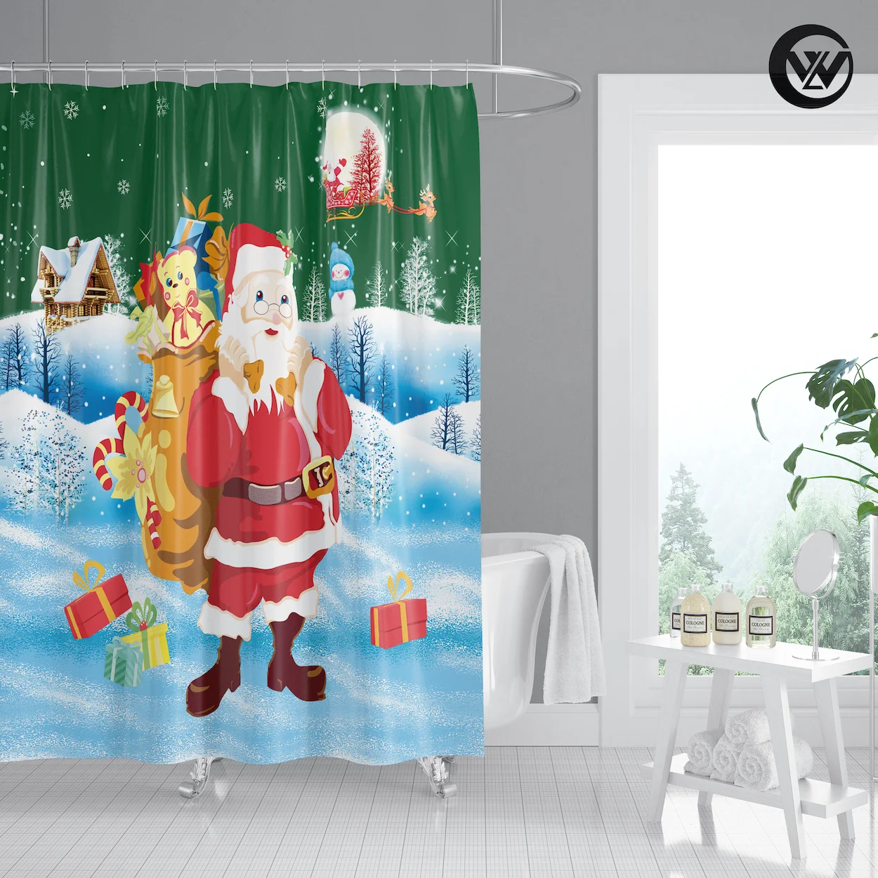 Mildew Resistant Sublimation Snowman Polyester Christmas Bath Shower
Curtain Liner, Designers Printing Kids Red Shower Curtain/