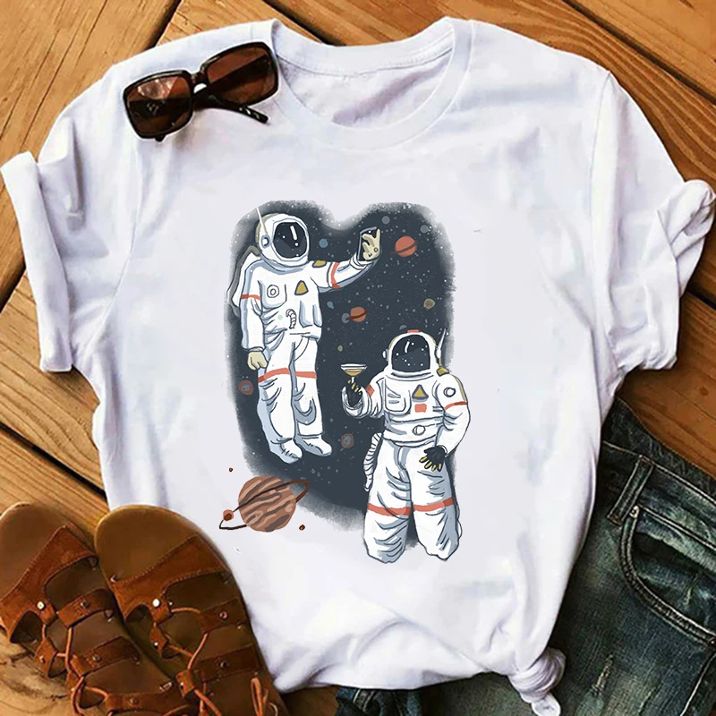 

Women's Casual High Quality Short Sleeve T-Shirt Funny astronaut print women Tshirt o-neck t-shirt tee