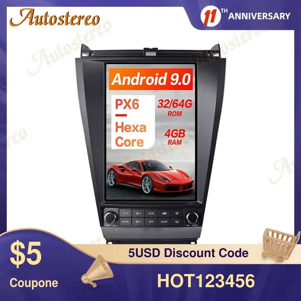 Мультимедийный плеер в стиле Tesla Android 9 0 PX6 без DVD плеера GPS навигация для Honda Accord 7