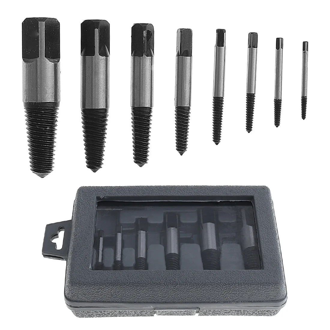 

8pcs Carbon Steel Screw Extractor Easy Out Set Drill Bits Guide Broken Damaged Bolt Remover with Carbon Steel for Removing Tools