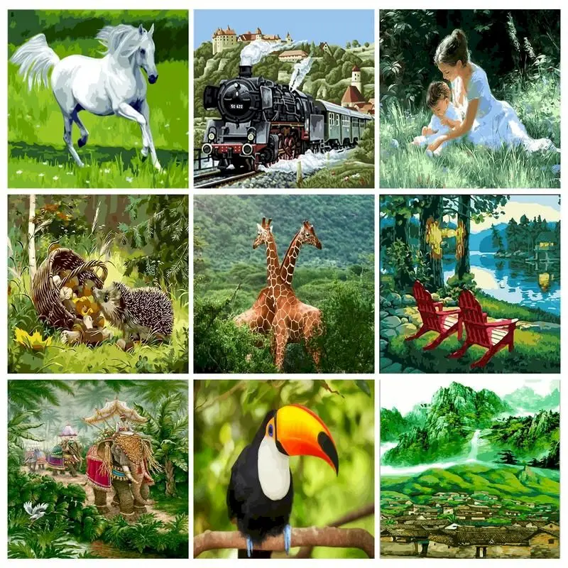 

PhotoCustom Animals Painting By Numbers Kits DIY 60x75cm Oil Drawing By Numbers On Canvas Scenery Frameless Home Decor Gift