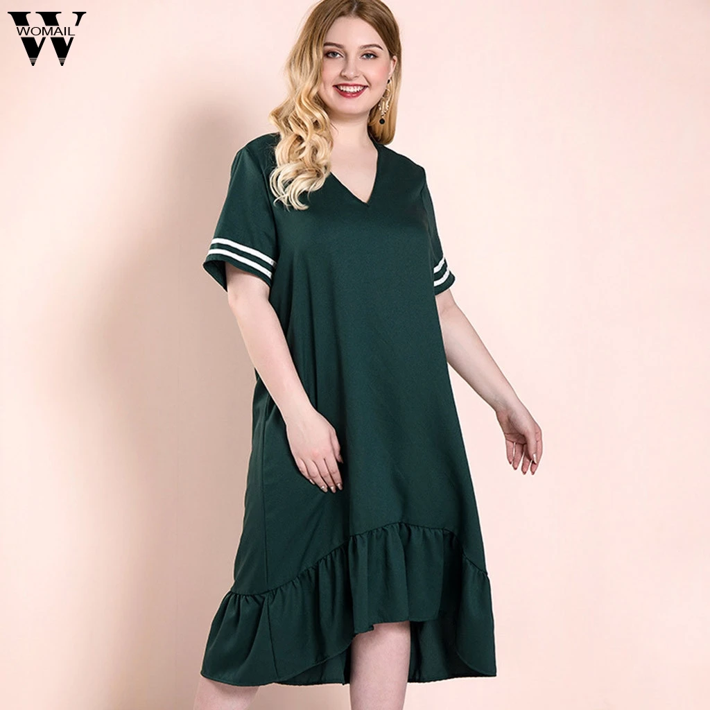 Женское зеленое Новое весенне-летнее платье большие размеры модное с v-образным