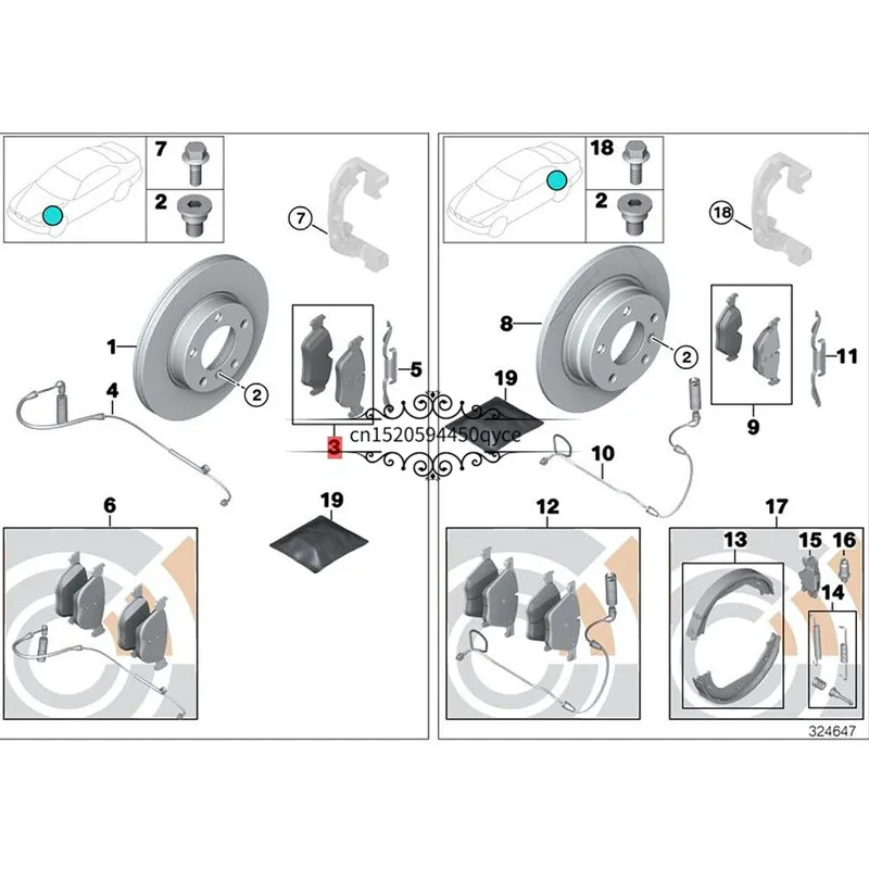 

Automobile front wheel brake pad E46 330CI 325I M57b mw330D E89 Z4 3.0SI E85 e83 Parking brake friction skin Brake disc brake