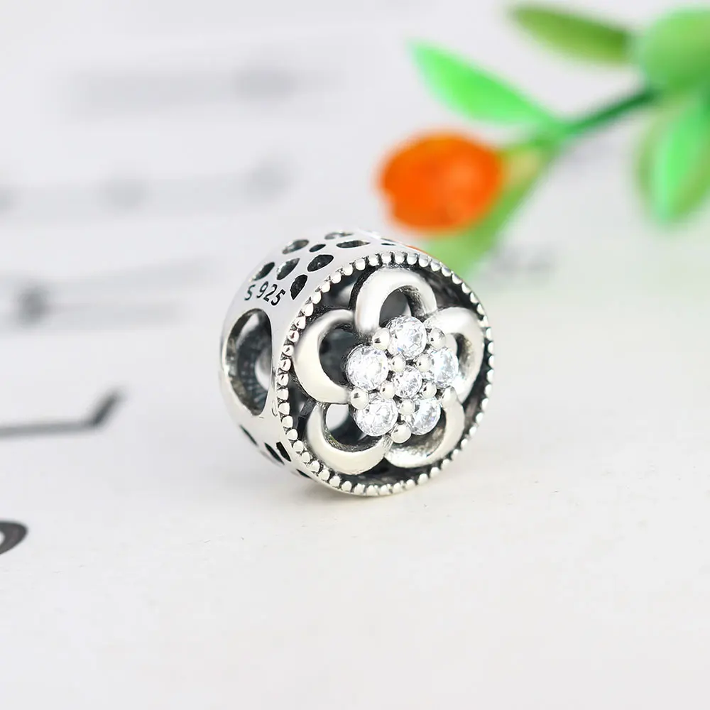 

Berloque 100% 925 Sterling Silver Budding Flowers Beads Openwork Charms Fit Charms Bracelets Jewelry Making
