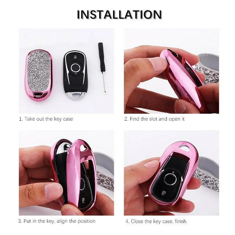 

1Pcs Fashion Diamond Bling Rhinestone Crystal Key Case Key Shell With Key Chain For Buick
