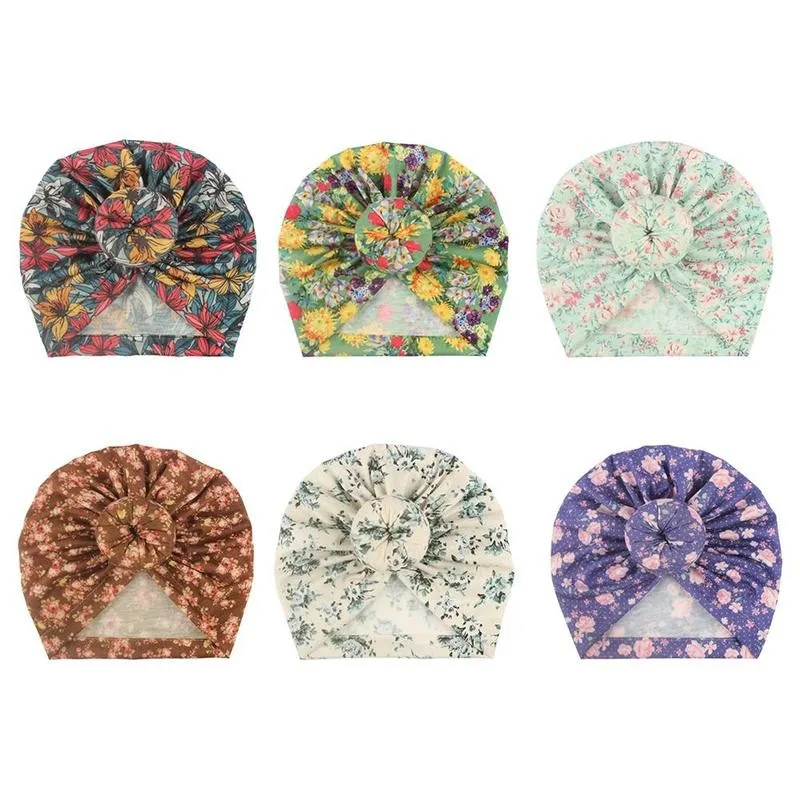 

1pcs Fashion Baby Knotted Hat Hair Accessories Creative Printed Blended Hood Headwear Cotton Hat Pullover Knotted Hat J5Y9