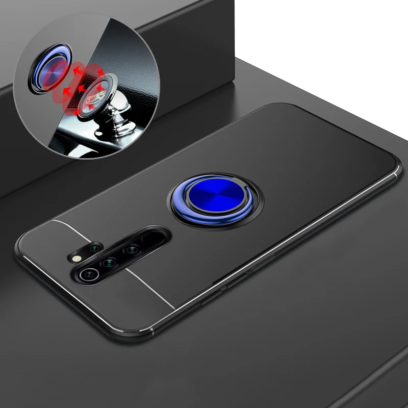 Кольцевой кронштейн, чехол для телефона для Xiaomi Redmi Note 8 Pro, чехол, Мягкий Силиконовый противоударный чехол на заднюю панель для Redmi Note 7 8 Pro, кольцевой чехол - Цвет: Black Blue