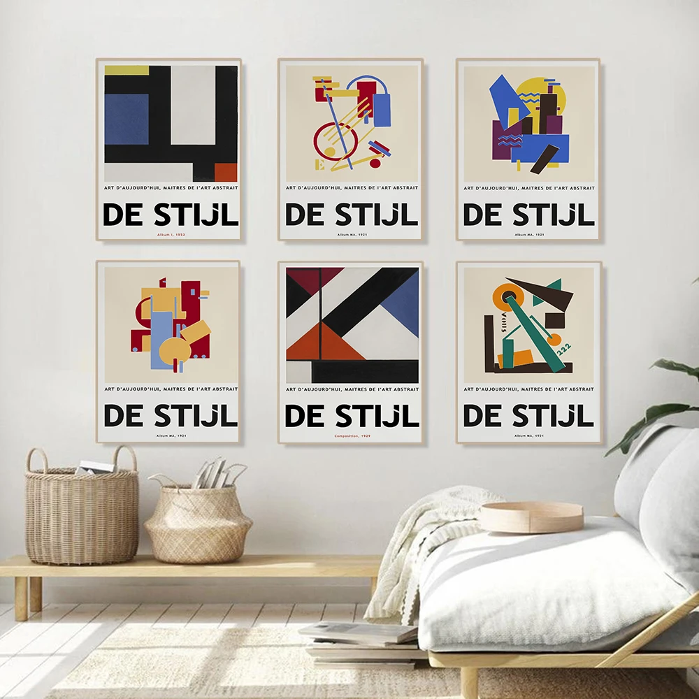 

De Stijl Geometric Artwork Exhibition Posters and Prints Gallery Wall Art Pictures Canvas Painting for Living Room Home Decor