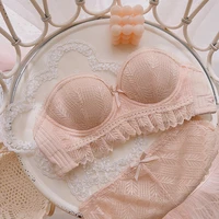 sweet lace half cup bra set sexy non slip tube top strap detachable lingerie no steel ring japanese girl underwear sets