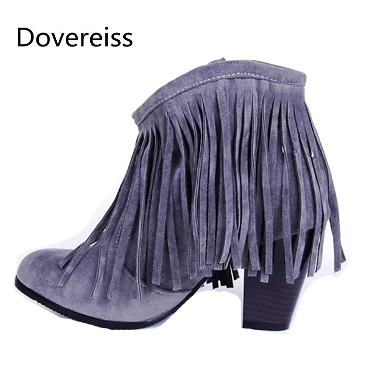 

Dovereiss Fashion Women's Shoes Winter New Sexy Brown Short Boot Fringed Elegant Concise Mature Short boots Big Size 41 42 43