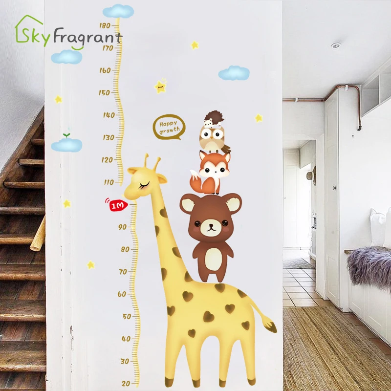 Cartoon Animal Giraffe Height Measure Wall Stickers For Kids Rooms Child Bedroom Decoration Home Decor Art PVC Sticker | Дом и сад