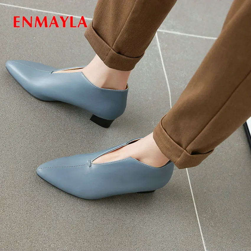 

Туфли-лодочки женские ENMAYLA, на квадратном каблуке, с острым носком, дизайнерская обувь для женщин