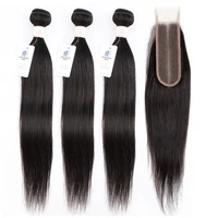 kisshair 3 bundles with 26 closure middle part natural color brazilian human hair straight remy double weft hair extension
