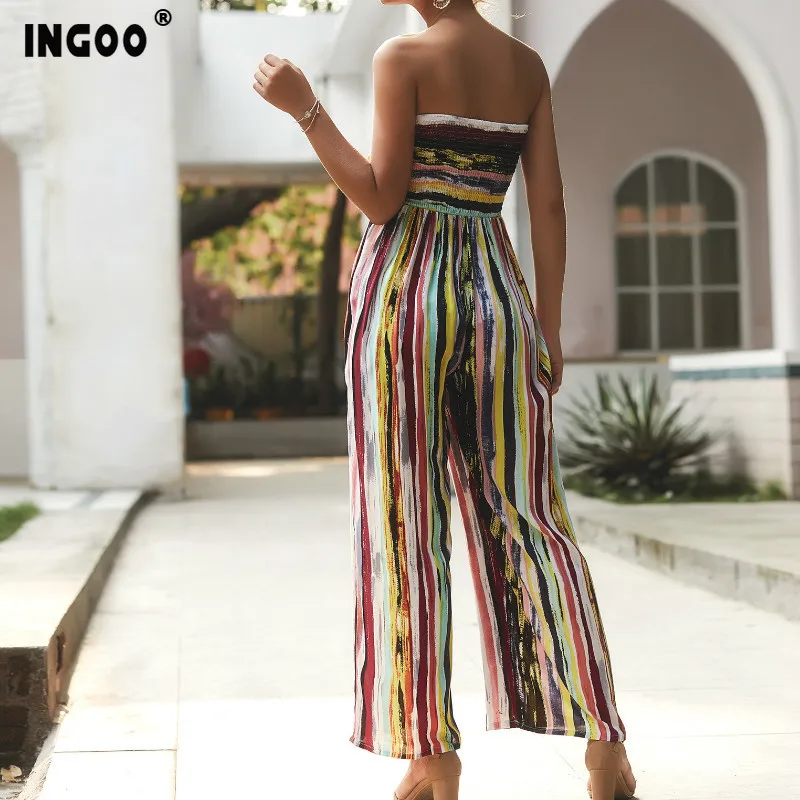 INGOO 2020 весенний цветной женский комбинезон без бретелек летний элегантный прямой