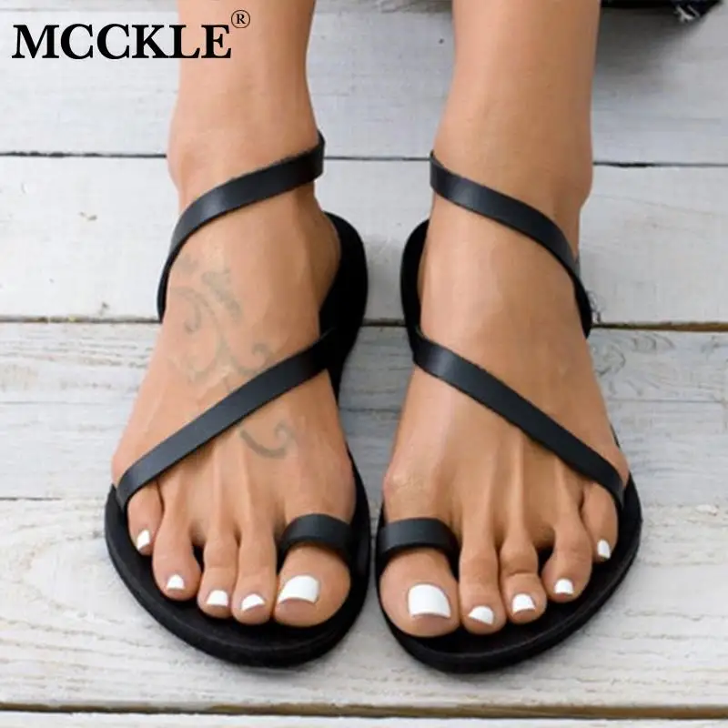 MCCKLE женские летние сандалии на плоской подошве стринги со стразами и открытым