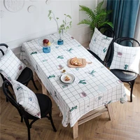 waterproof fabric rectangular tablecloth white plaid cactus printed dinning table cover for home table decoration