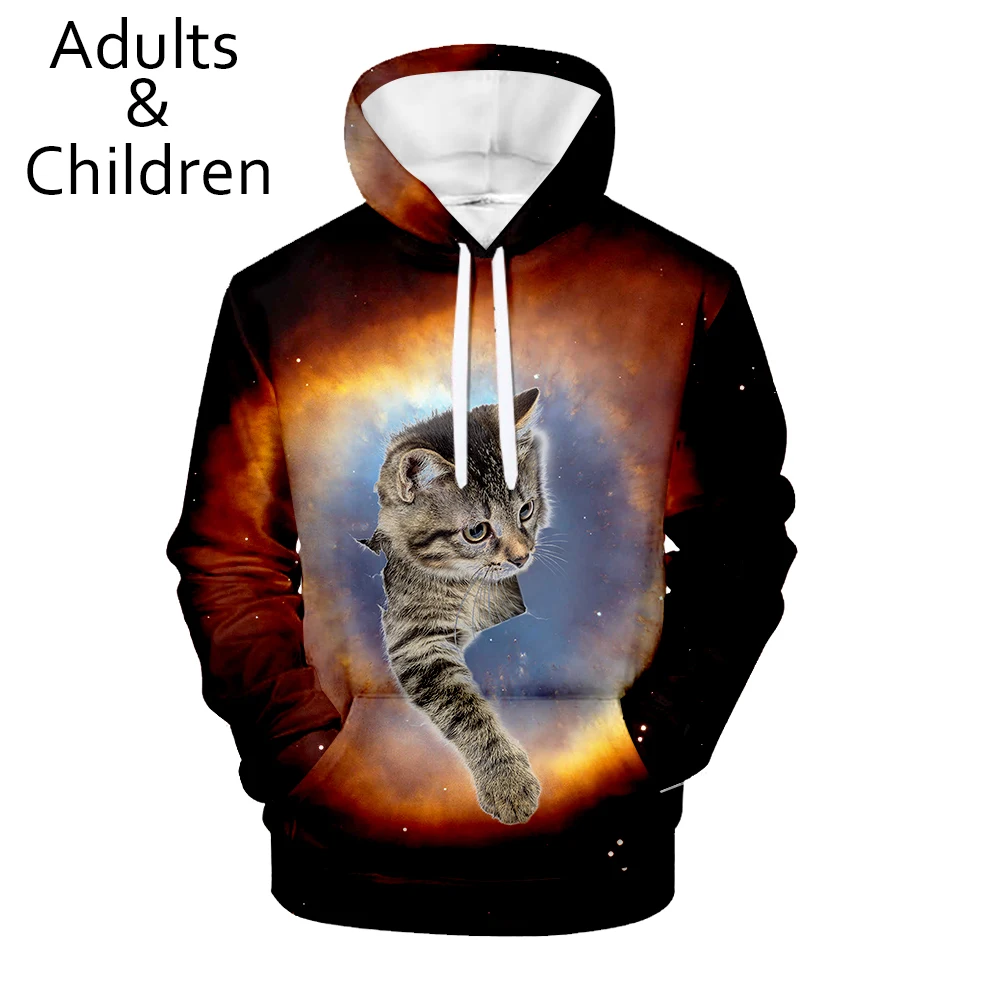 Новое поступление милые толстовки с 3D котом свитшот для мужчин и женщин детские