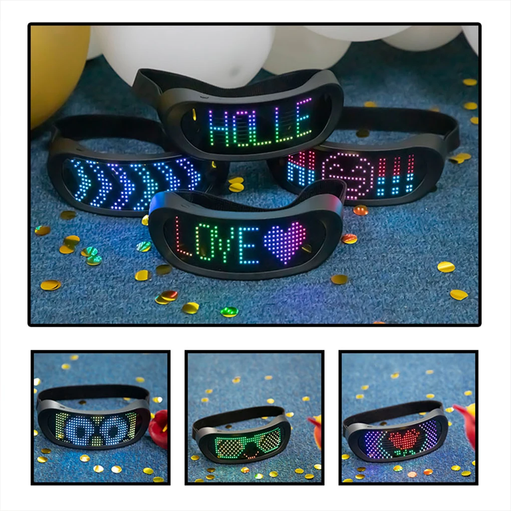 

App Control Bluetooth-copmatible Glasses Customized Languages USB Charge Flashing Luminous Eyewear Christmas Concert Sunglasses