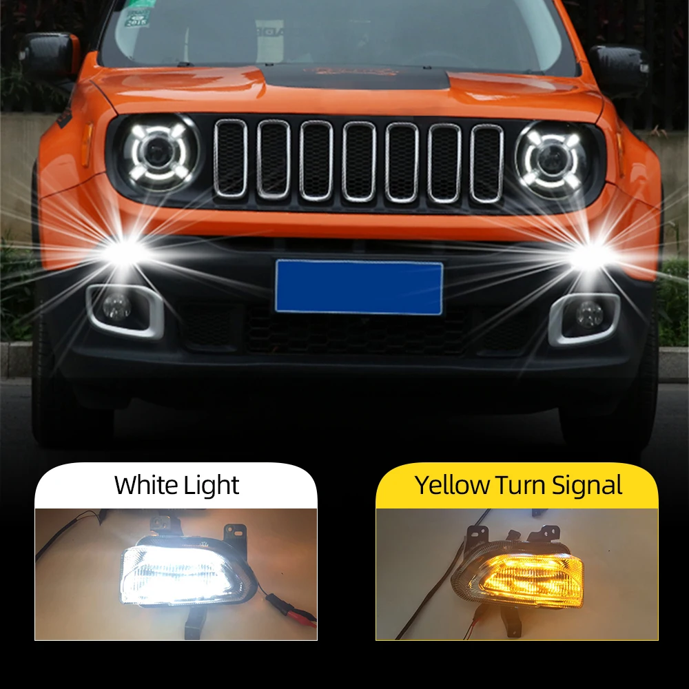 CSCSNL 2 шт. для Jeep renegade 2015 2016 2017 2018 LED DRL Дневной светильник-Дневной свет желтого цвета, сигнальная лампа автомобиля-Styling on.