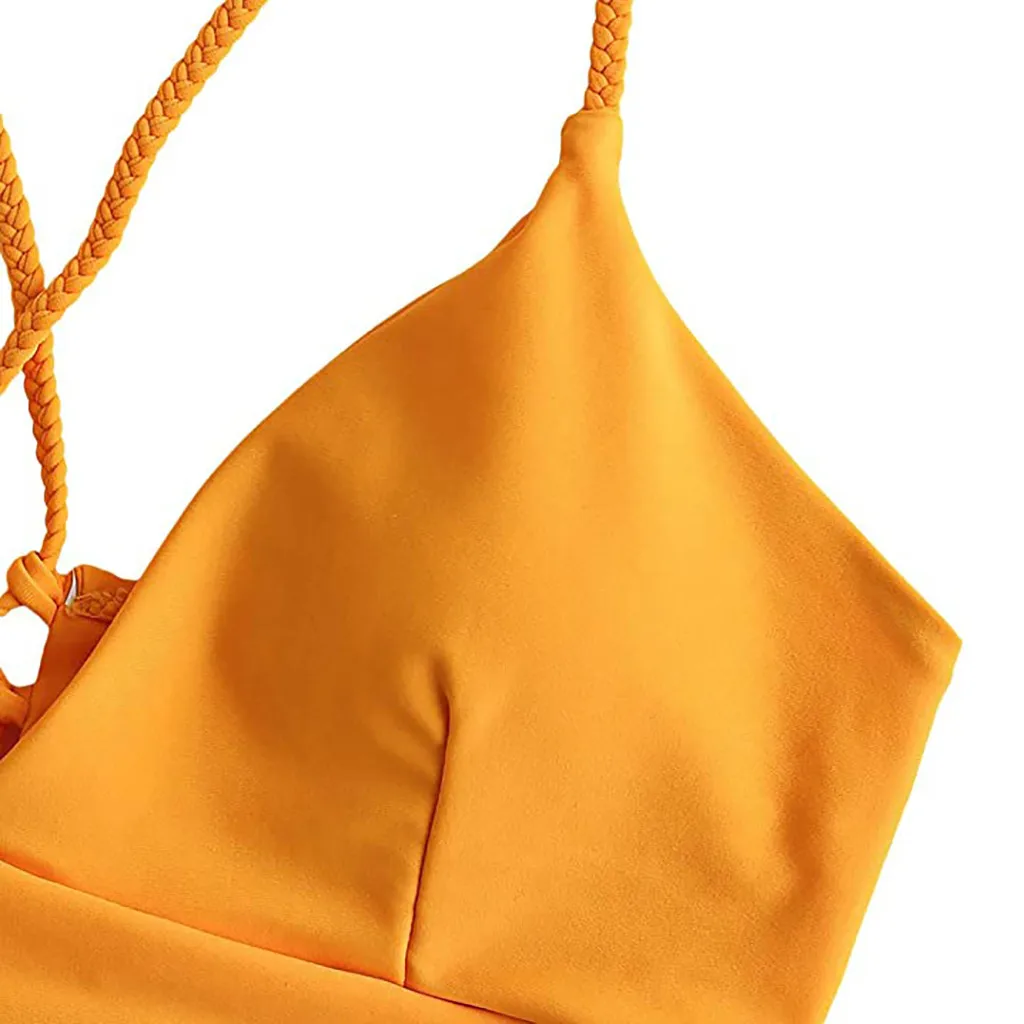 

Summer Sexy Top Women Bikini Solid Color Swimwear Sleeveless Drawstring Split Separate Swimsuit Beach Bikini Underwear Clothes