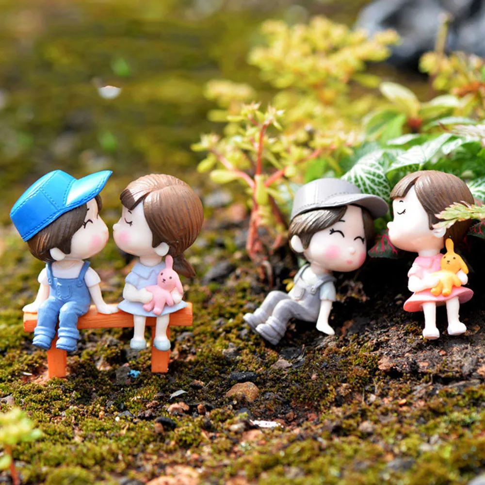 

1 Set Cute Lovers Chair Miniature Landscape Diy Ornament Garden Dollhouse Decor Lovers Dolls Benches Couples Ornament Home Decor