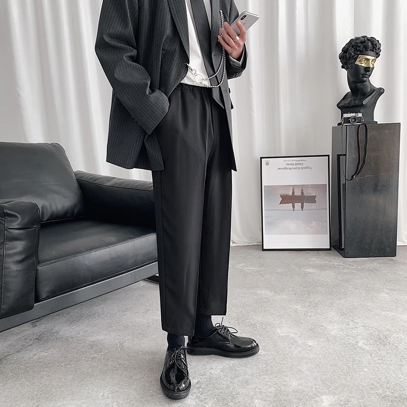 

Loose Straight Suit Pants Mens M-3Xl Black Drawstring Casual Pants Men's Fashion Business Casual Dress Pants Men Streetwear Wild