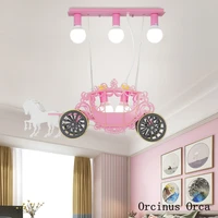 cartoon creative pink princess carriage chandelier girl bedroom princess room lamp european romantic led chandelier