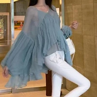 rugod 2021 celebrity fairy beach style bat sleeve silk shirt women