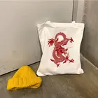 С рисунком дракона 2021 Лето Harajuku повседневная женская обувь холст плече сумка Ins большой Ёмкость Сумка-тоут Сумка Многоразовые женские сумки для покупок