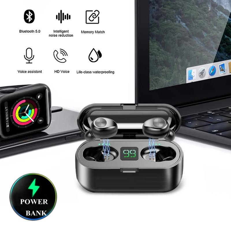 HIFI HD наушники TWS Bluetooth 5,0 с аккумулятором светодиодный дисплей цифровой в ухо сенсорный беспроводной водонепроницаемый гарнитура для IPhone samsung