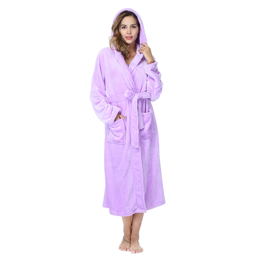 

RONGTAI Purple Fleece Womens Robe Bathrobes with Hood