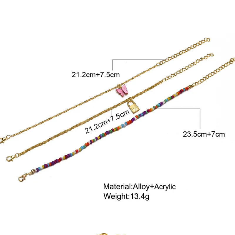 

New Fashion Alloy Lock Pendant Butterfly Anklet for Women 2021 Foot Beach Jewelry