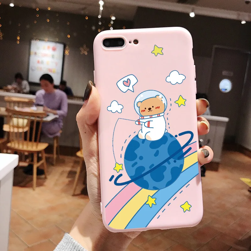 

Creative Pink Bear Earth Animal Phone Case For iPhone 13 12 11 Pro Max Mini Shockproof For iPhone X XS XR 7 8 Plus
