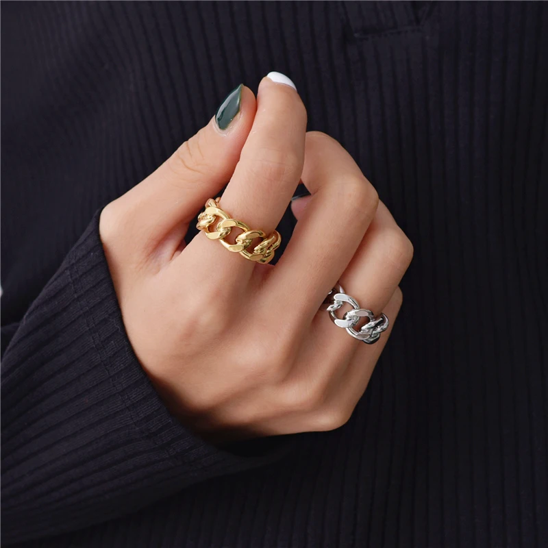 Настоящие 925 стерлингового серебра кольца для женщин Золотой Цвет широкая сеть