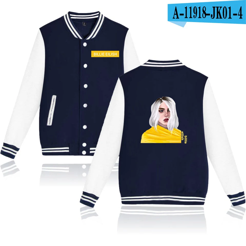 As picture Billie Eilish, бейсбольная куртка, женская, мужская, модная, повседневная, Харадзюку, хип-хоп, уличная, с принтом, бейсбольная куртка, синяя+ серая, куртки, топы - Цвет: As picture