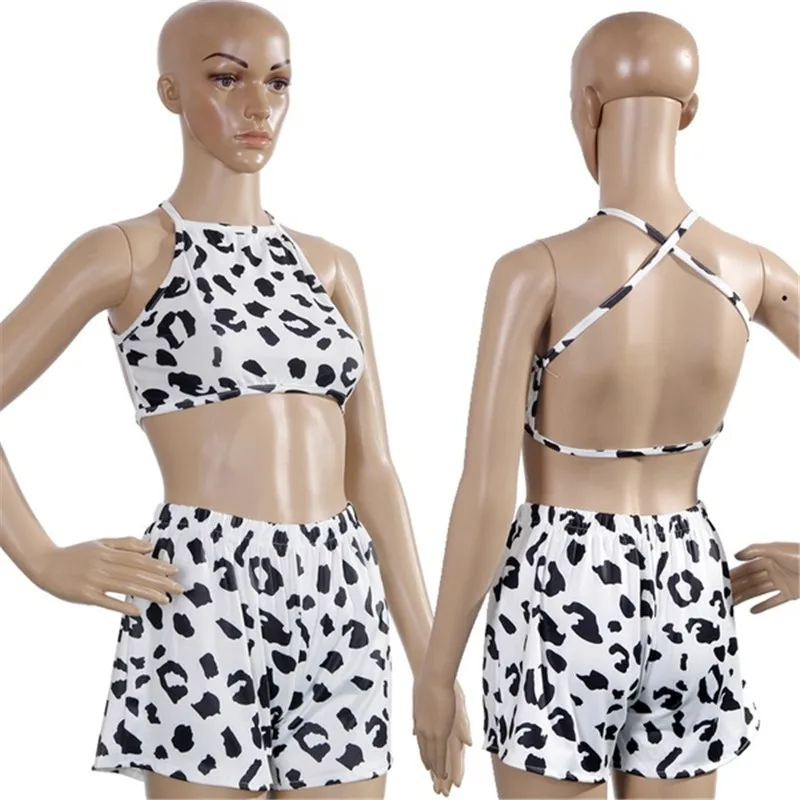 2020 Модный комплект из двух предметов с принтом коровы женский одежды короткий