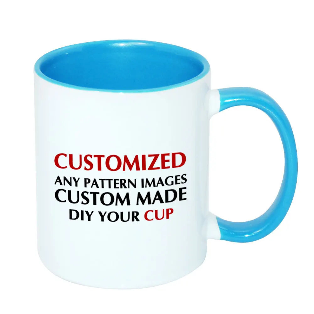 LIQU Personalized DIY photo coffee mug Multi color handle Milk Tea Cups with Custom Picture LOGO Text printing - Цвет: blue