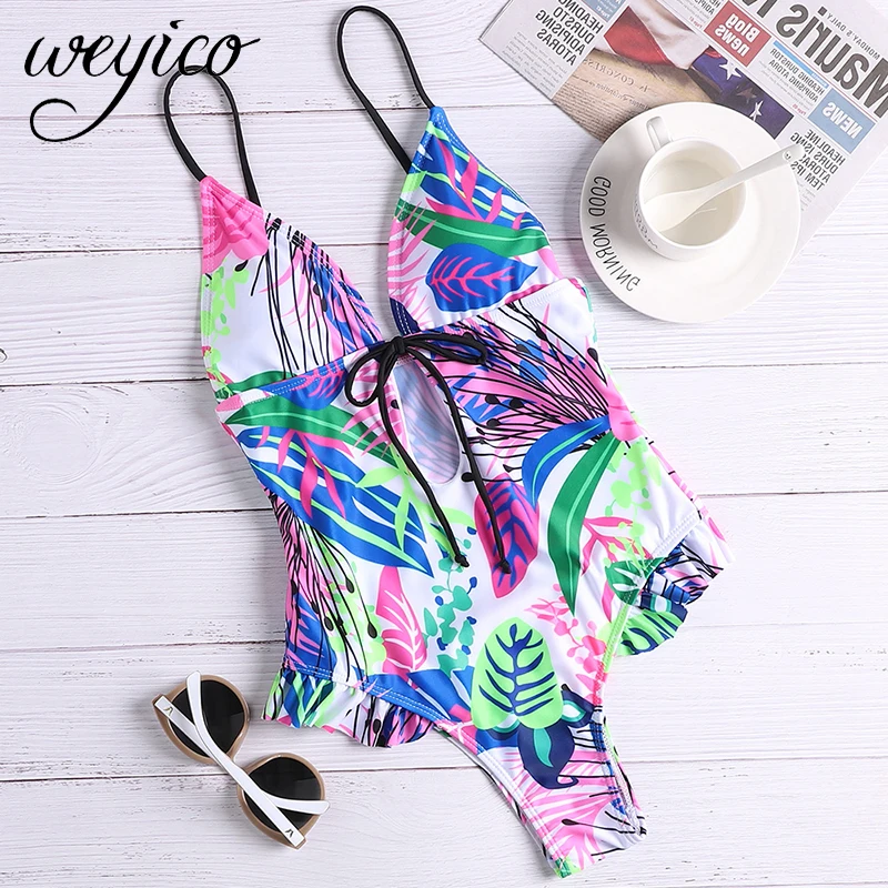 

Сексуальный цельный купальник, Женский Монокини, Бандажное боди, купальный костюм с вырезами, новинка 2020, купальник с цветочным принтом, жен...