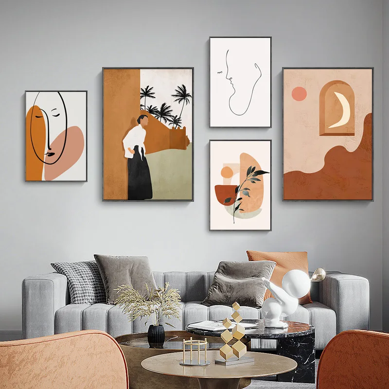 Modern Nordic Abstract Still Life Beige Girl Plants Canvas Paintings Gallery Posters Prints Wall Art Pictures Living Room Decor | Дом и сад