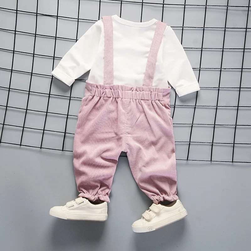 Autumn And Winter New Baby Kids Girls Sets Solid Color T-Shirt + Bib Pants Bodysuit Toddler Suit Clothes Outfit Top | Детская одежда и