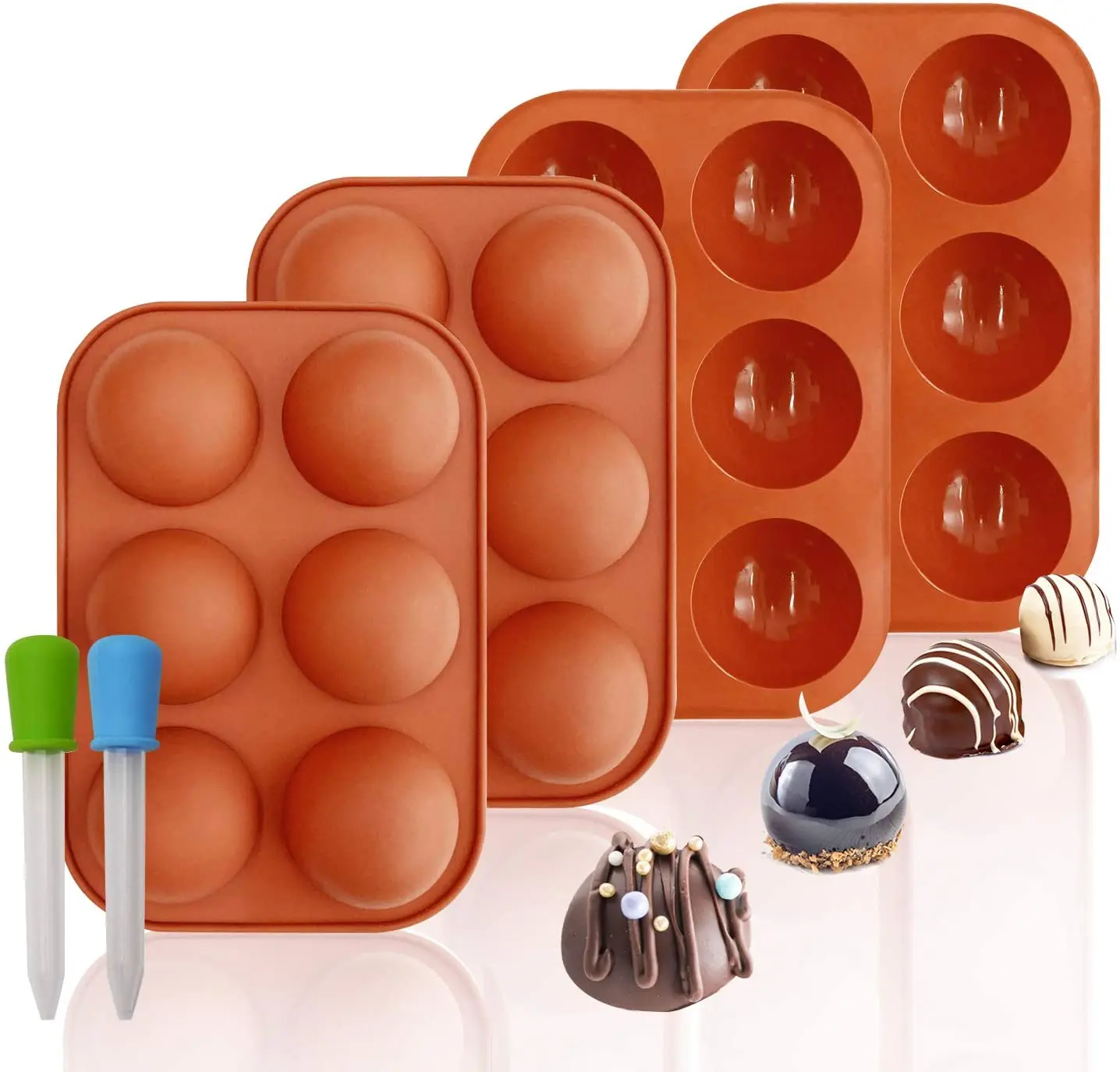 

Chocolate Molds with 6 Semi Sphere Jelly Holes, 4 Pack Mold for Making Hot Chocolate Bombs, Half Round Jello, Dome Mousse