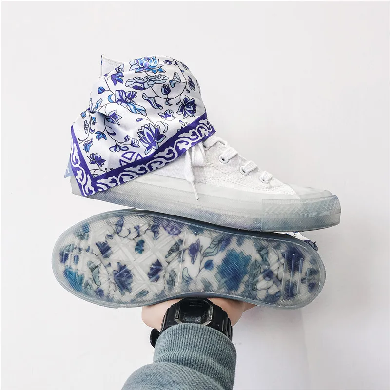 Chinese Style Brand Men's Canvas Sneakers High Top Blue and White Porcelain Men Vulcanized Shoes Trend Designer Men Canvas Shoes