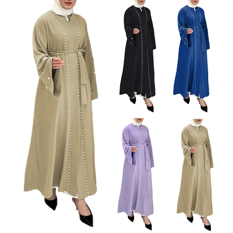 Платье женское длинное в мусульманском стиле, марокканский кафтан на шнуровке с бисером, Djellaba, Юба, Абая, одежда Isalmic вечерние, Турция