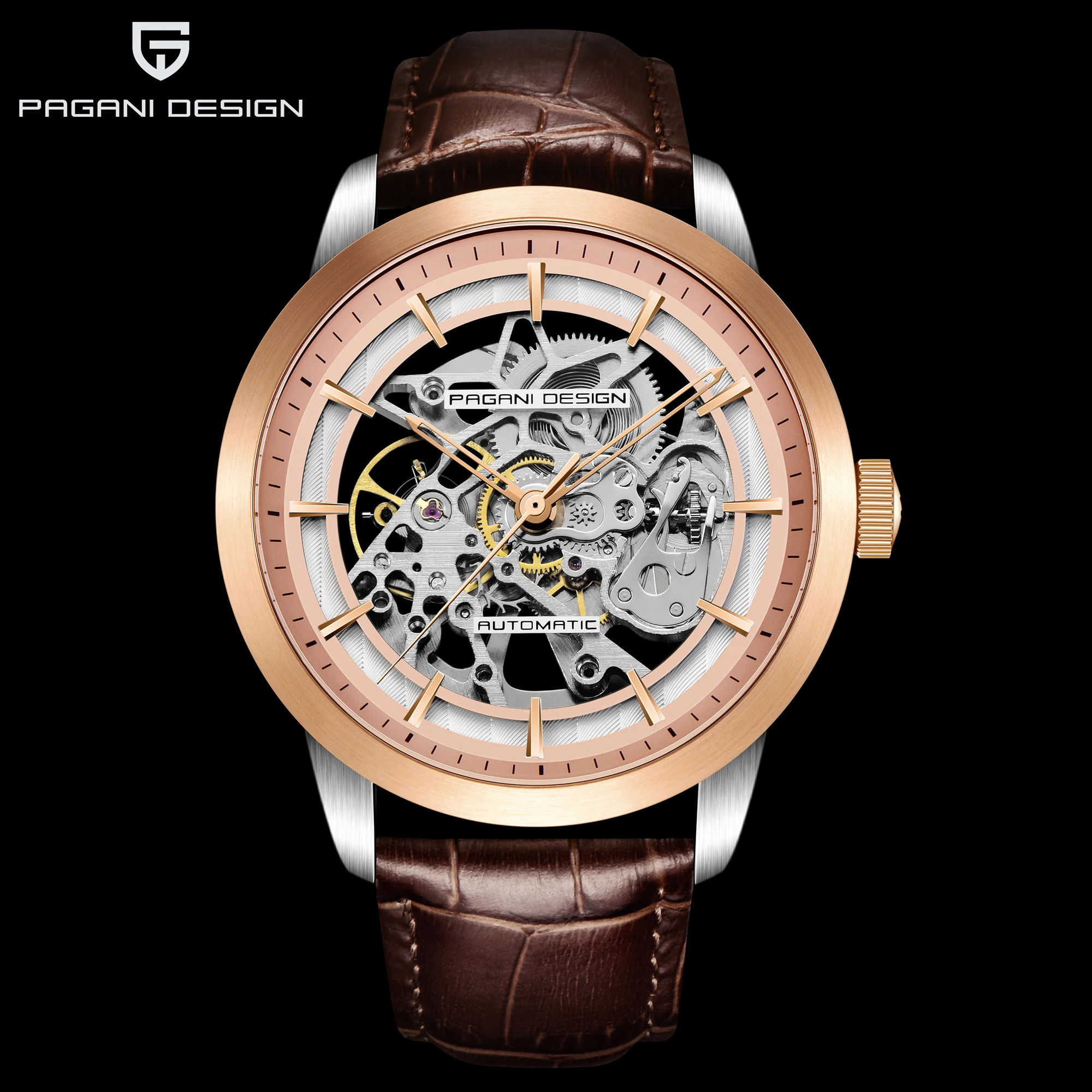 PAGANI Дизайн мужские часы скелетоны полые автоматические Механические наручные