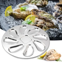 stainless steel oystr plate 8 slots oyster serving grilling plate pan for oysters sauce lemons seafood tray home restaurant dish