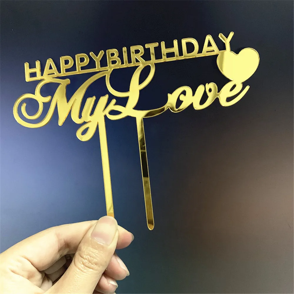 

Happy Birthday My Love Cake Topper Acrylic Gold Heart for Lover Birthday Party Cake Decorations Baby Shower Gift