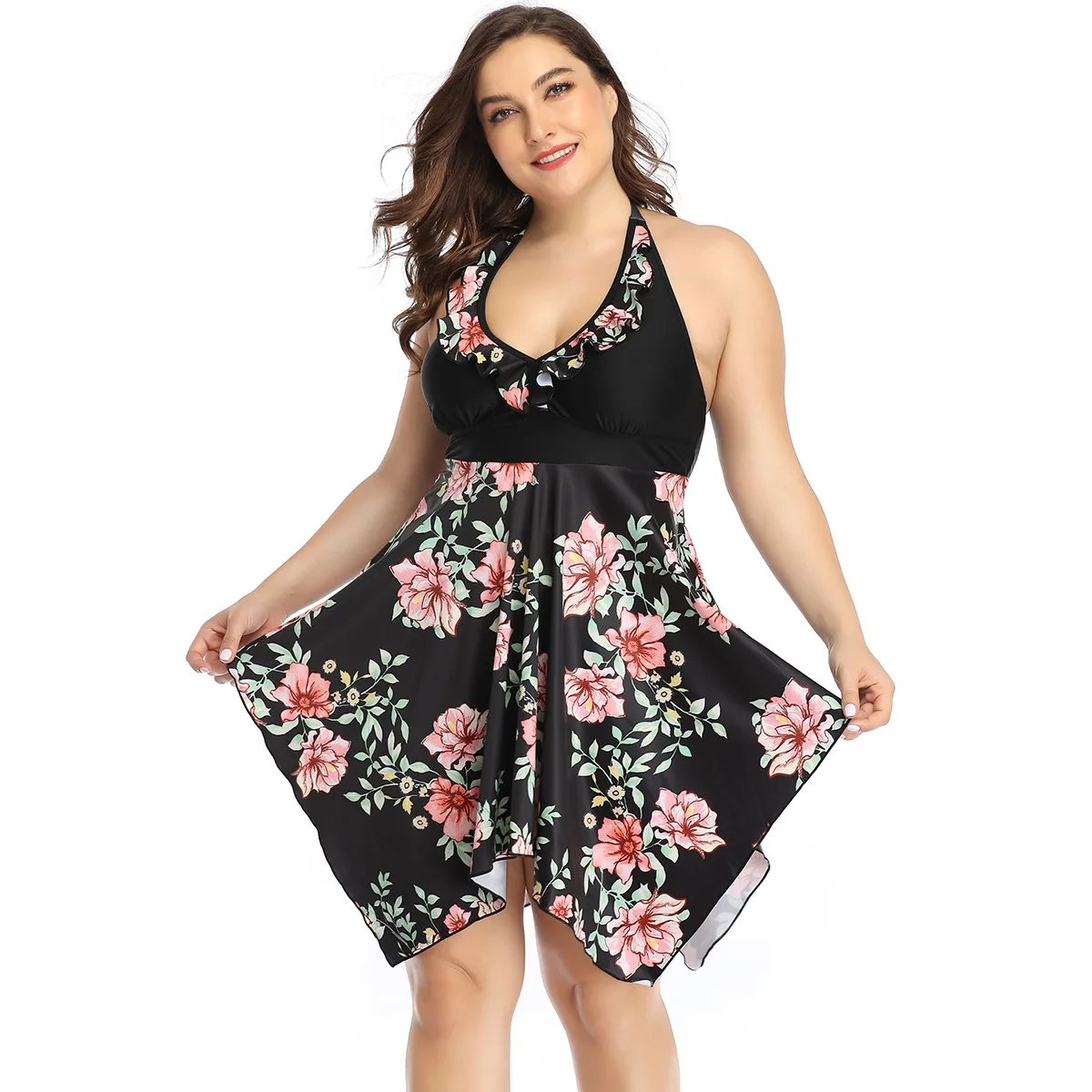 

2XL-6XL Plus Size Swimwear Women Skirt Tankini Swimsuit Two Piece Retro Black Bathing Suit Large Size swimming suit for Women